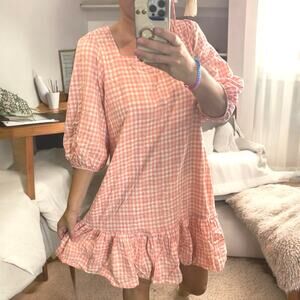 Bleecker 126 Pink White GIngham Cotton Dress Size 14